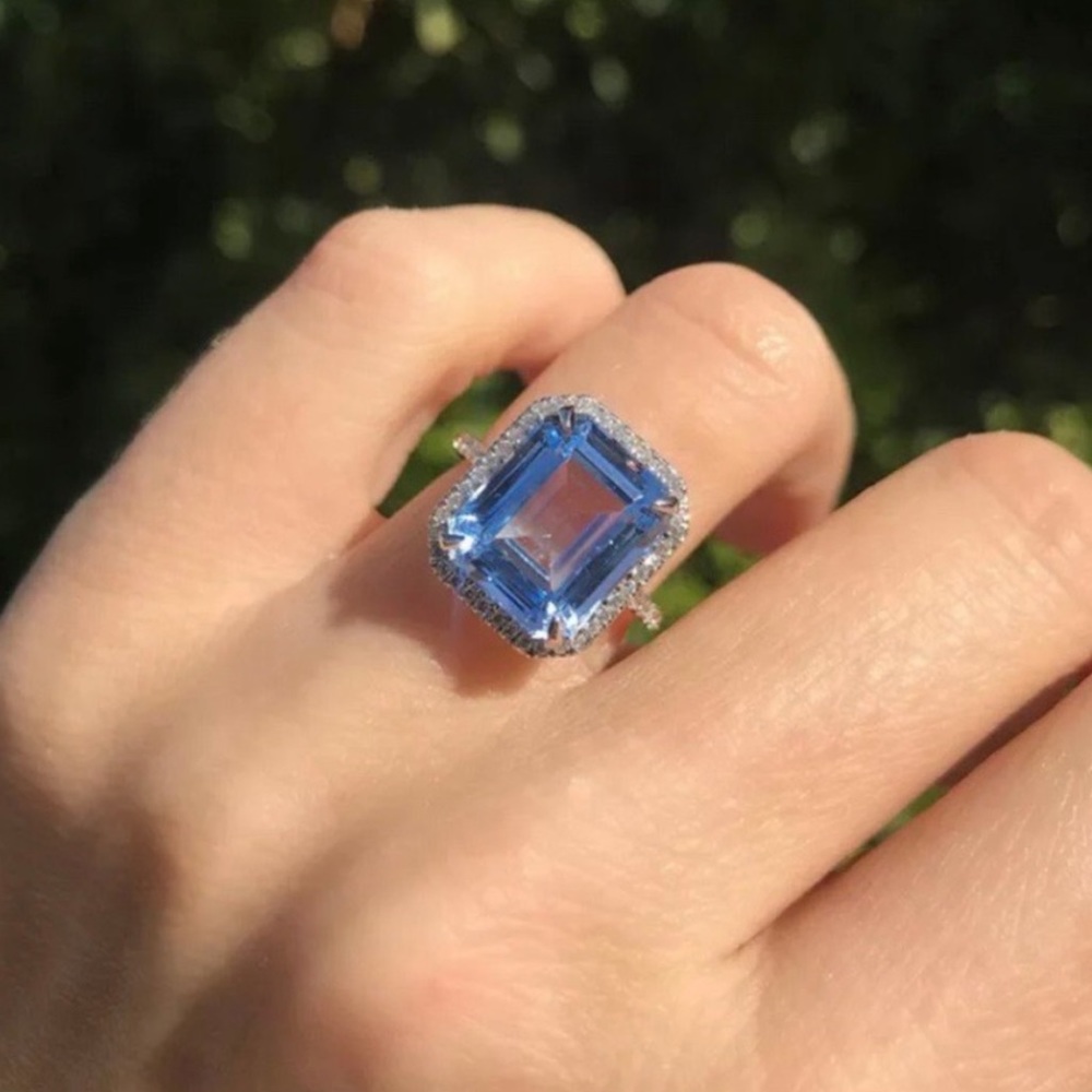 💍NEW 925 STERLING SILVER HALO SAPPHIRE RING💍 - Picture 2 of 6